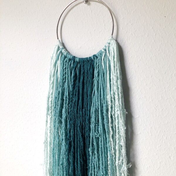 Macrame Wall Hanging, Blue Ombre Coastal Beach House Wall Art, Teal, Sea Blue, Glacier, Minimalist Boho Bedroom, Nursery & Dorm Decor