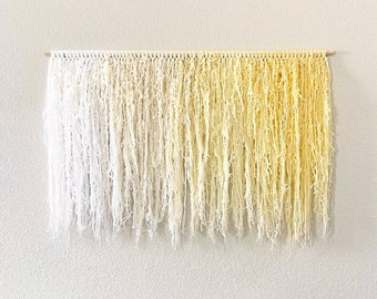 36" W x 24" L Macrame Wall Hanging, XL Neutral White to Yellow Wall Tapestry, Extra Large Macrame, Over the Bed Wall Decor, Bedroom / Living