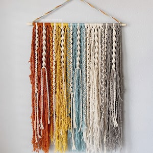 Sunrise Macrame Wall Hanging, Burnt Orange / Mustard Yellow Home Wall Decor, Southwestern Cotton Macrame & Yarn Tapestry, Boho Nursery Decor