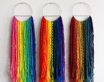 Rainbow Macrame Wall Hangings, Tropical / Classic / Moody Rainbows, Steel Macrame Hoop Yarn Wall Tapestry, Rainbow Baby, LGBTGIA+ Pride Art