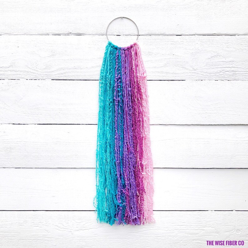 Turquoise Purple Pink Macrame Wall Hanging Hair Bow Holder Mermaid Unicorn Theme Nursery And Bedroom Textured Fiber Art Yarn Tapestry