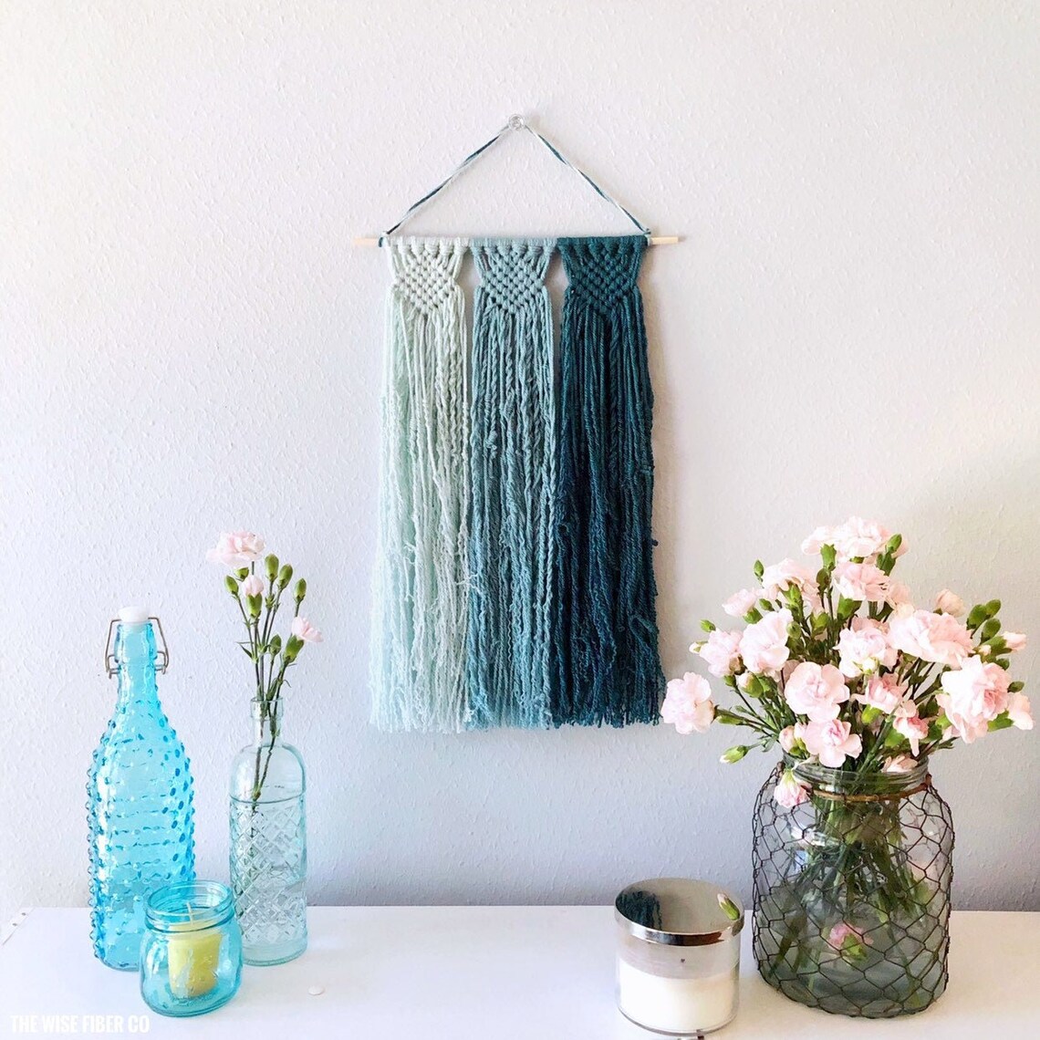 Custom Macrame Wall Hanging Teal Blue Ombre Coastal / Beach / Etsy