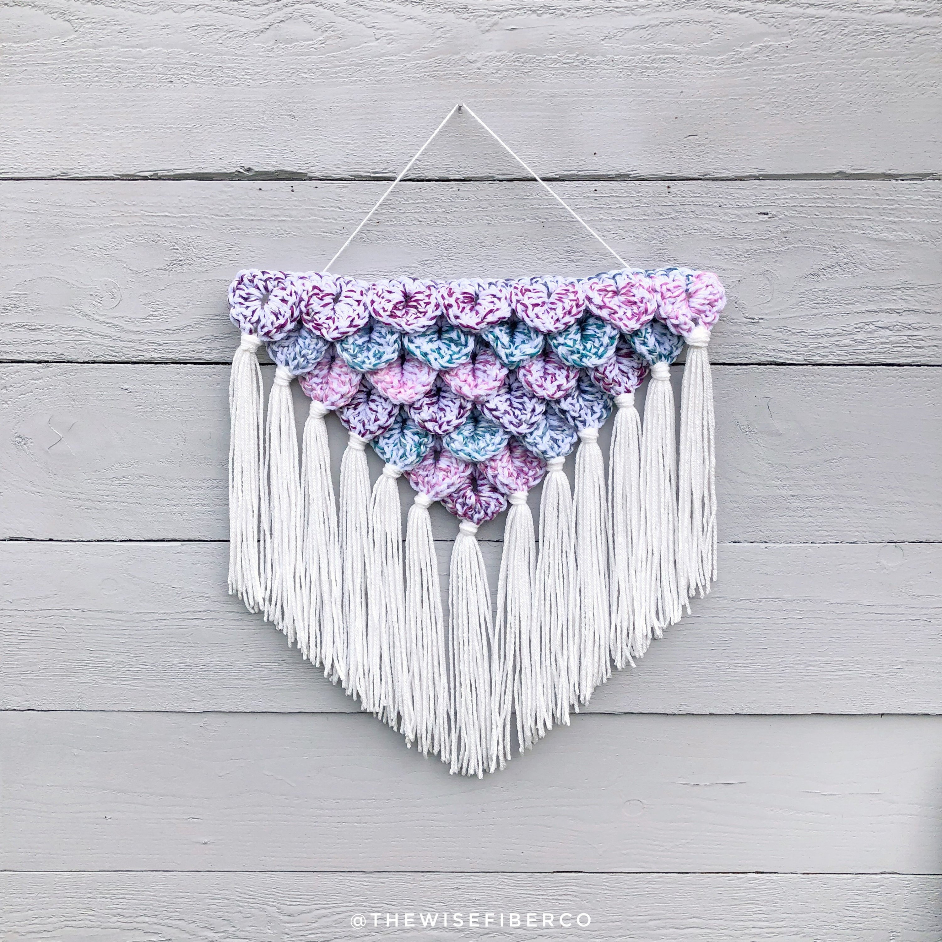 Mermaid Scales Crochet Wall Hanging With A Pink Purple Turquoise Blue Soft White Color Scheme Nursery Decor Girl S Bedroom Art