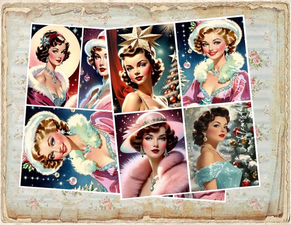 NEW! Decoupage Rice Paper Set of 2 - Shabby Chic Vintage Xmas Glamour Ladies Decoupage Paper Decorative Image Decoupage Designs Paper Crafts