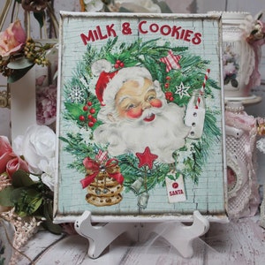 Vintage Retro 50's Christmas Santa Wall Decor Sign: Milk and Cookies