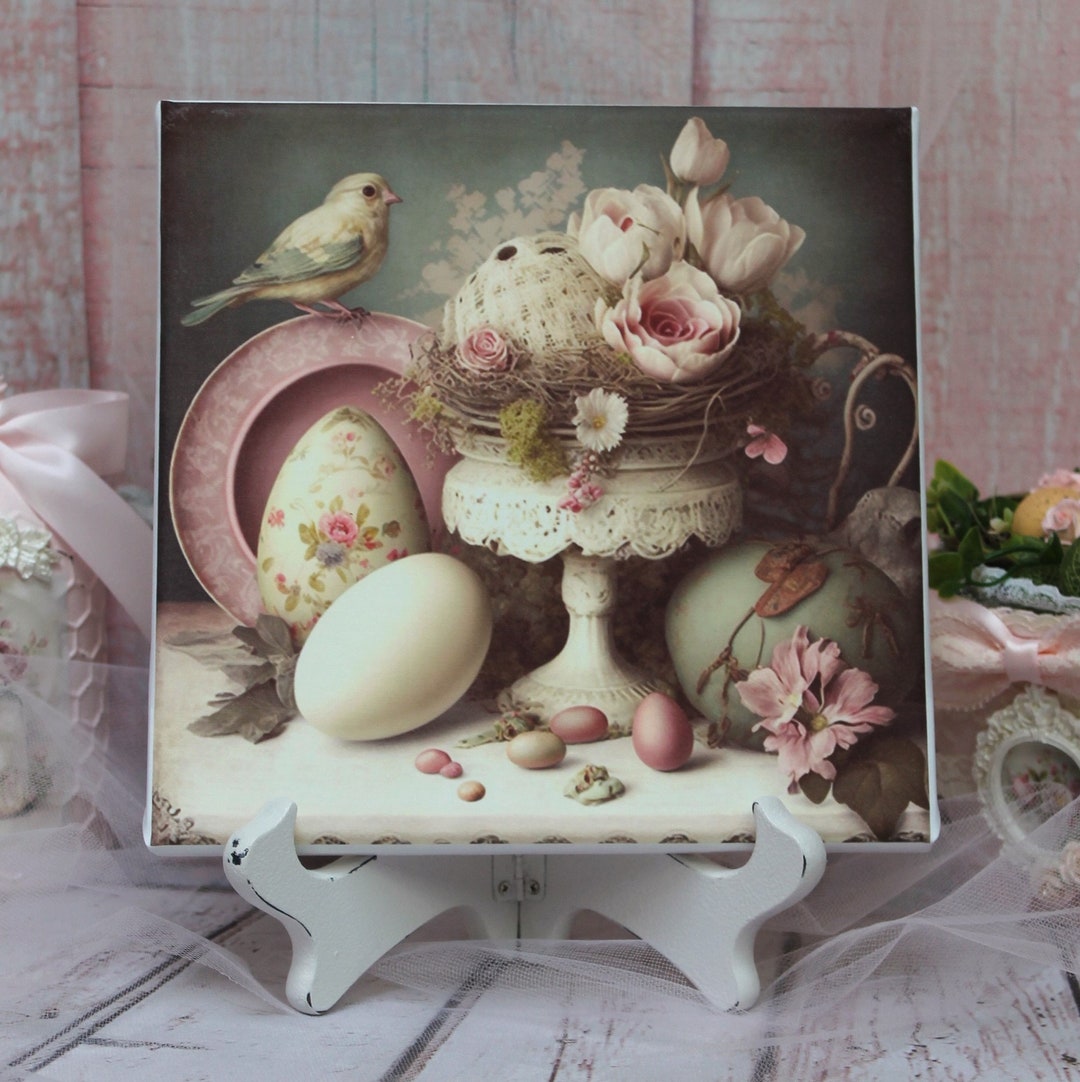 Retro Easter Spring Shabby Chic Vintage Easter Spring Bird Nest Roses Country Cottage Style ...