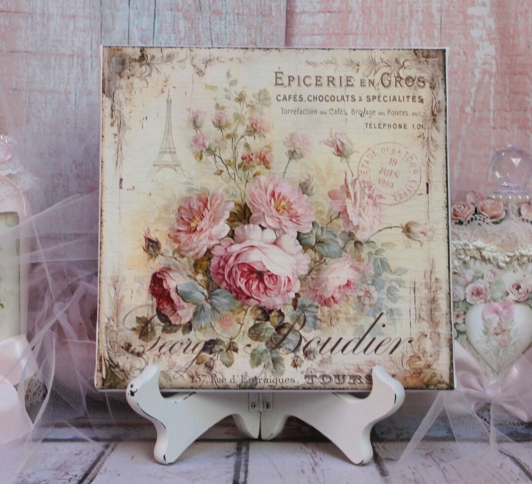 Shabby Chic Vintage Cottage Wall Decor Sign "paris Roses" Artist Wooden ...