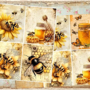 Vintage Bumble Bees Decoupage Rice Paper A4 Size Set of 2