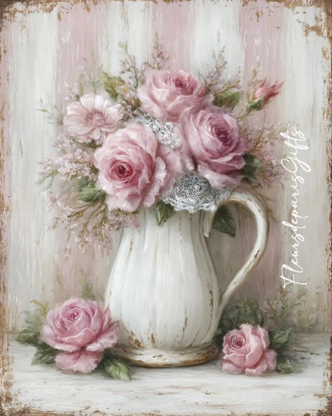 Shabby Chic Roses in a Vase Rice Paper for Decoupage A4 Size - Etsy