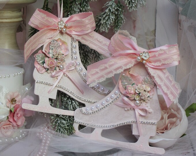 13-Piece Shabby Chic Christmas Ornaments – Victorian Blush Rose Gold Pink Plastic Baubles