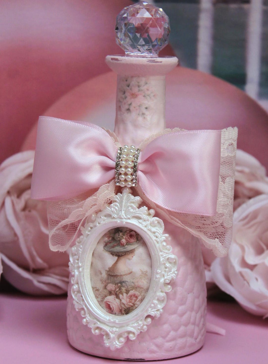 Shabby Chic Blush Pink Perfume Type Bottle "parisian Woman Roses ...