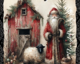 Decoupage Rice Paper, A4 85 Vintage Primitive Farmhouse Christmas Santa Decoupage Paper, Decorative Image, Decoupage Designs, Paper Crafts
