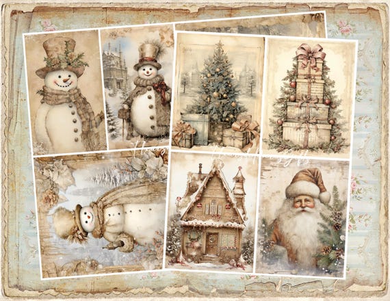 Decoupage Rice Paper Set of 2 - A4 Shabby Chic Vintage Christmas Snowman Decoupage Paper Decorative Image Decoupage Designs Paper Crafts
