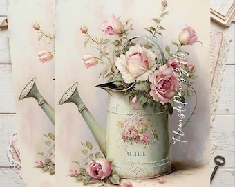 Shabby Chic Watering Can Roses Decoupage Rice Paper A4 Size