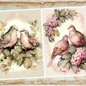 Papier pour découpage, A4 shabby chic vintage vintage, tourterelles du matin, oiseaux d'amour, papier pour découpage, image décorative, motifs pour découpage, travaux manuels en papier