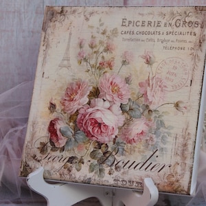 Shabby Chic Vintage Cottage Wall Decor Sign "paris Roses" Artist Wooden ...
