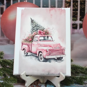 Christmas Vintage Pink Truck Decor, Farmhouse Pink Truck Decorations, Decorative Tabletop Storage main image 1