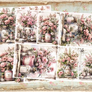 NOUVEAU ! Lot de 2 papiers de riz pour découpage - A4 shabby chic vintage fleurs Papier pour découpage décoratif, images pour découpage, créations en papier