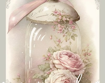 Decoupage Rice Paper, A4 458 Shabby Chic Vintage Valentine&#39;s Day Jarl Roses Decoupage Paper, Decorative Image Decoupage Designs Paper Crafts