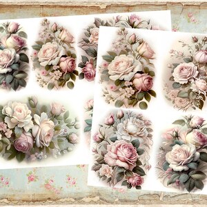 NOUVEAU ! Lot de 2 papiers de riz pour découpage - A4 shabby chic vintage roses victoriennes Papier pour découpage décoratif, images pour découpage, créations artisanales en papier