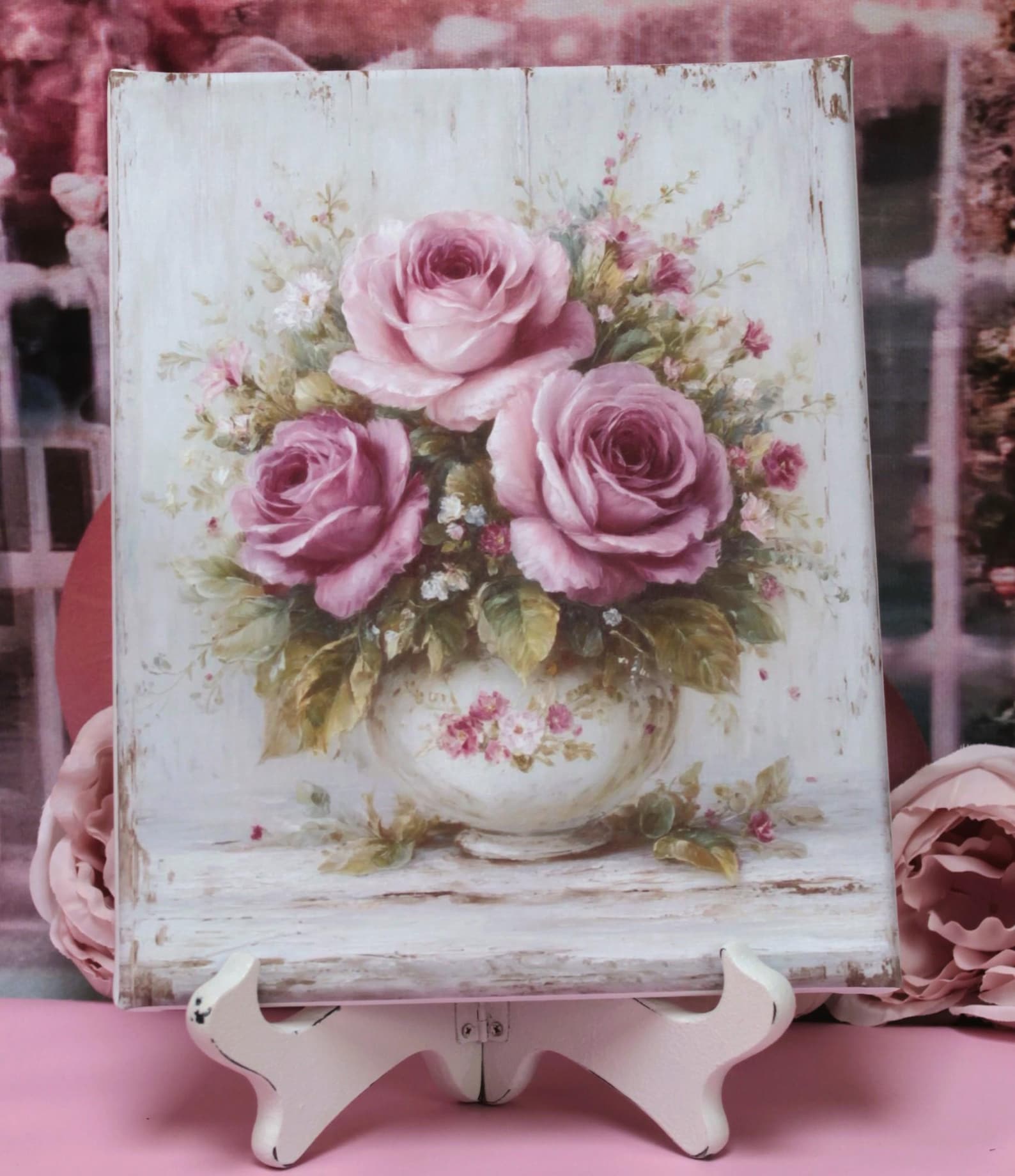 Shabby Chic Cottage Decor Sign Roses in a Vase Artist Wooden Canvas - Etsy