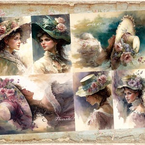 NOUVEAU ! Papier de riz pour découpage, A4 047 Papier de découpage shabby chic vintage pour femmes victoriennes, Image décorative, Motifs pour découpage, Travaux manuels en papier
