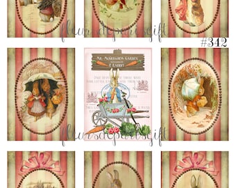 Shabby Chic Vintage Beatrix Potter Peter Rabbit 9 - 2 1/4" x 3" (approx.) Images Printed on 1 - 8 1/2" x 11" Quilting Fabric Block fb 342