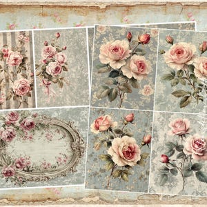 NOUVEAU ! Lot de 2 papiers de riz pour découpage - A4 shabby chic vintage roses arrière-plan Papier pour découpage, image décorative, motifs pour découpage, créations manuelles en papier