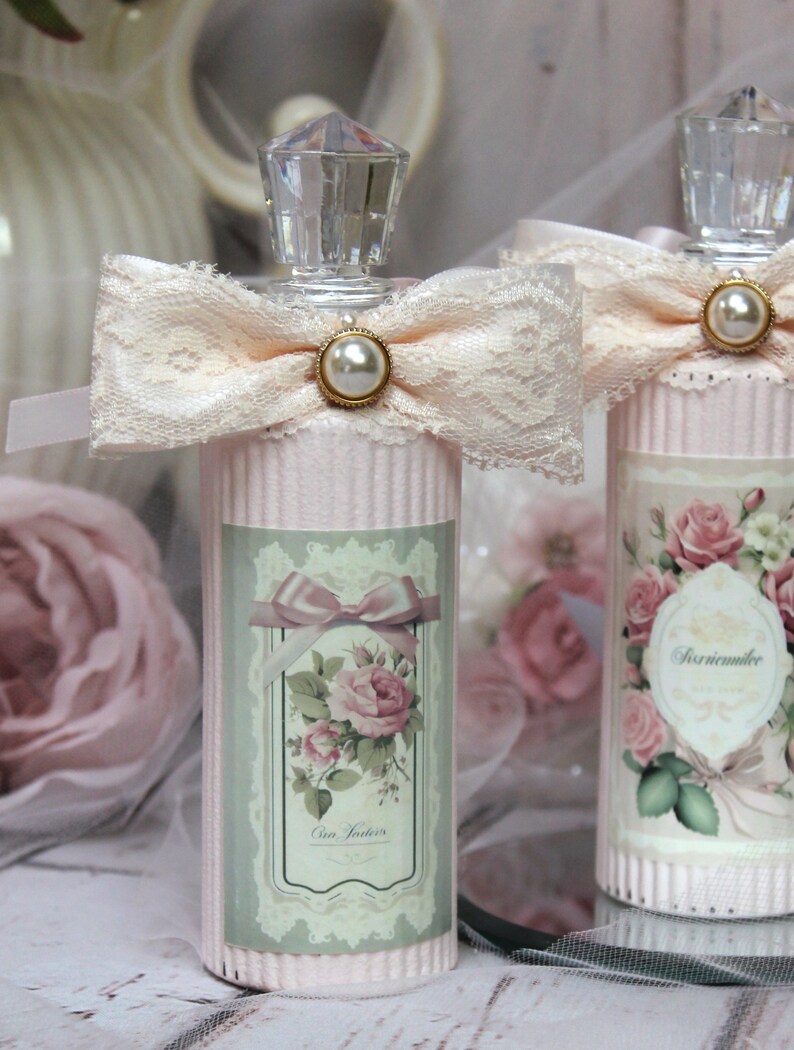 Shabby Chic Hand Painted Perfume Type Bottles Blush Pink Paris Decor ...
