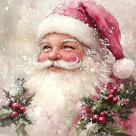 Decoupage Rice Paper, Shabby Chic Vintage Pink Victorian Santa Decoupage Paper Decorative Image, Decoupage Designs, Paper Crafts
