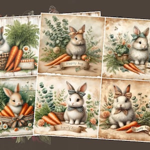 Vintage Easter Spring Bunnies Decoupage Rice Paper - A4 Size Set of 2