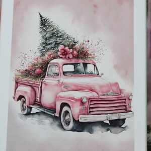 Christmas Vintage Pink Truck Decor, Farmhouse Pink Truck Decorations, Decorative Tabletop Storage