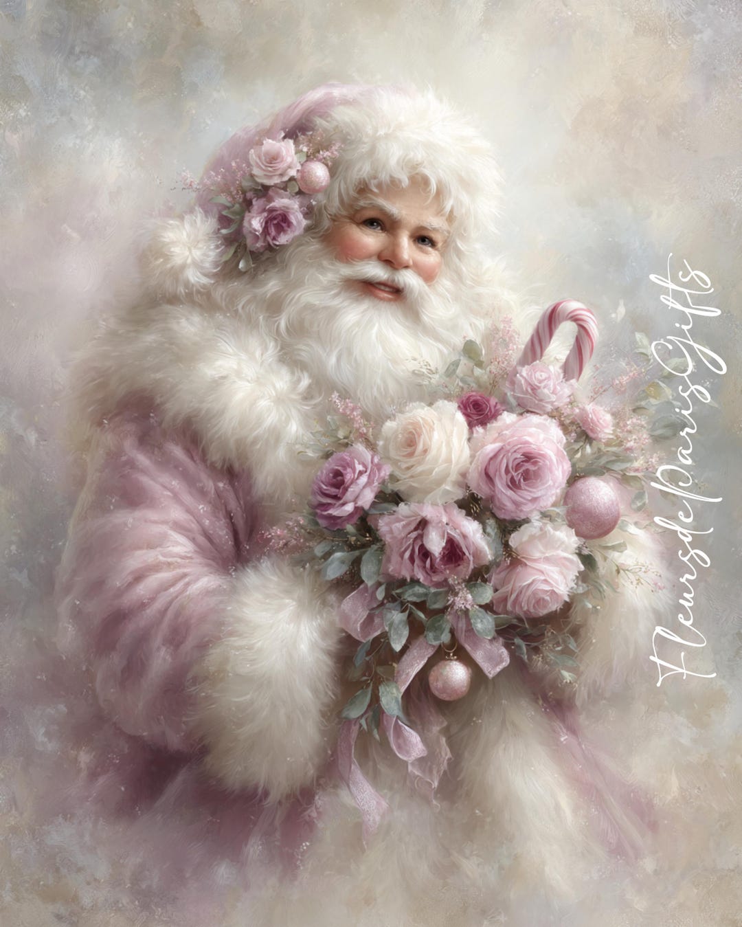 Shabby Chic Pink Christmas Santa Roses A4 Size Rice Paper for Decoupage ...