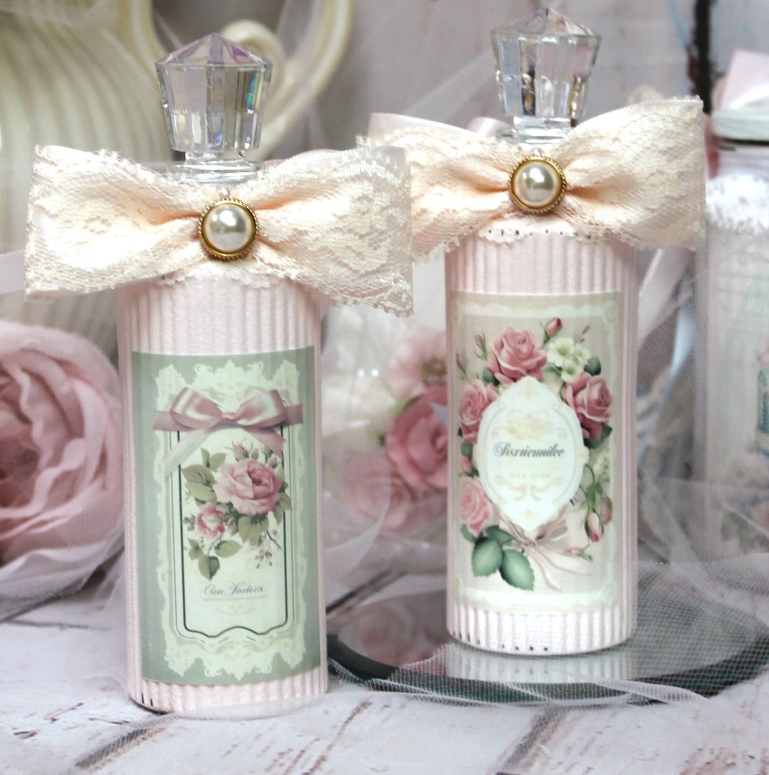 Shabby Chic Hand Painted Perfume Type Bottles Blush Pink Paris Decor ...