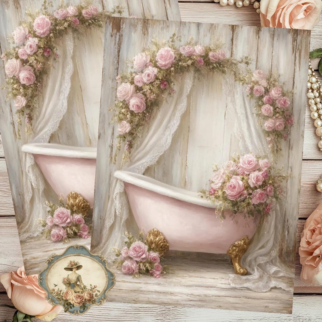 Shabby Chic Pink Bath Tub Roses Rice Paper for Decoupage A4 Size - Etsy