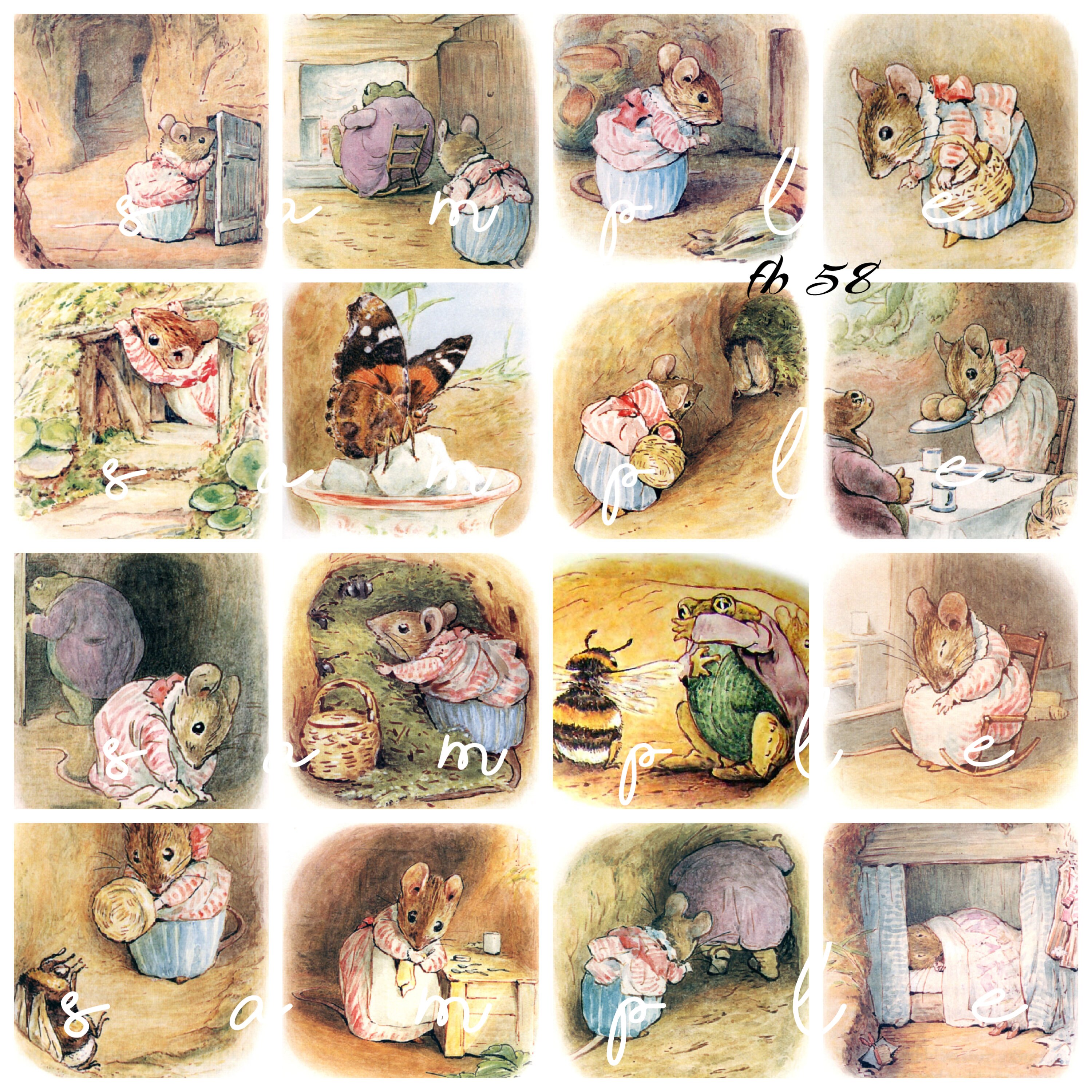 Vintage Beatrix Potter Peter Rabbit the Tale of Mrs TITTLE Mouse 16 2 1/4 X  2 1/4images Printed on 1 8 1/2 X 11 Fabric Block Fb 58 