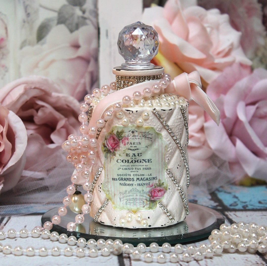 Shabby Chic Hand Painted Perfume Type Bottle French Bath Boudoir Decor ...