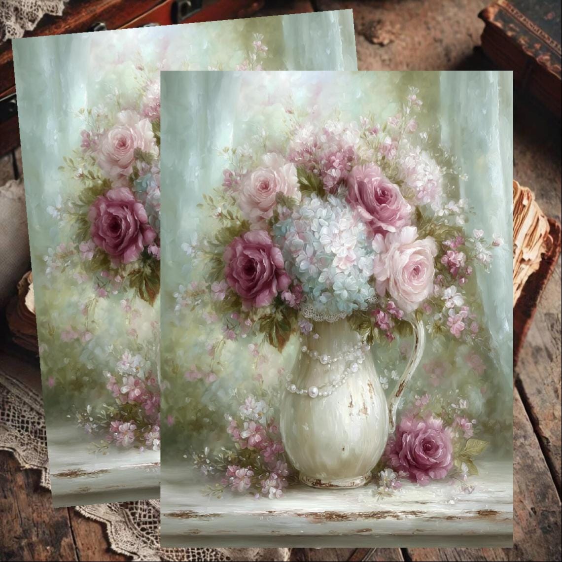 Hydrangea Rice Paper Shabby Chic Pink Roses and Hydrangea Rice Paper for Decoupage A4 Size ...