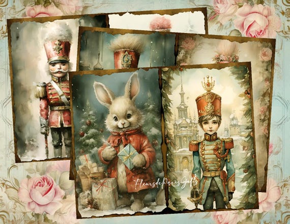 NEW! Decoupage Rice Paper Shabby Chic Vintage Whimsical Christmas Nutcracker Decoupage Paper Decorative Image Decoupage Designs Paper Crafts
