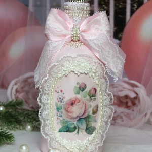 Shabby Chic Vintage Style Hand Painted Perfume Type Bottle French Bath Boudoir Decor