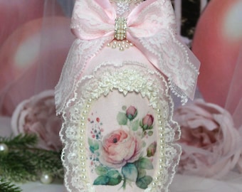 Shabby Chic Vintage Style Hand Painted Perfume Type Bottle French Bath Boudoir Decor