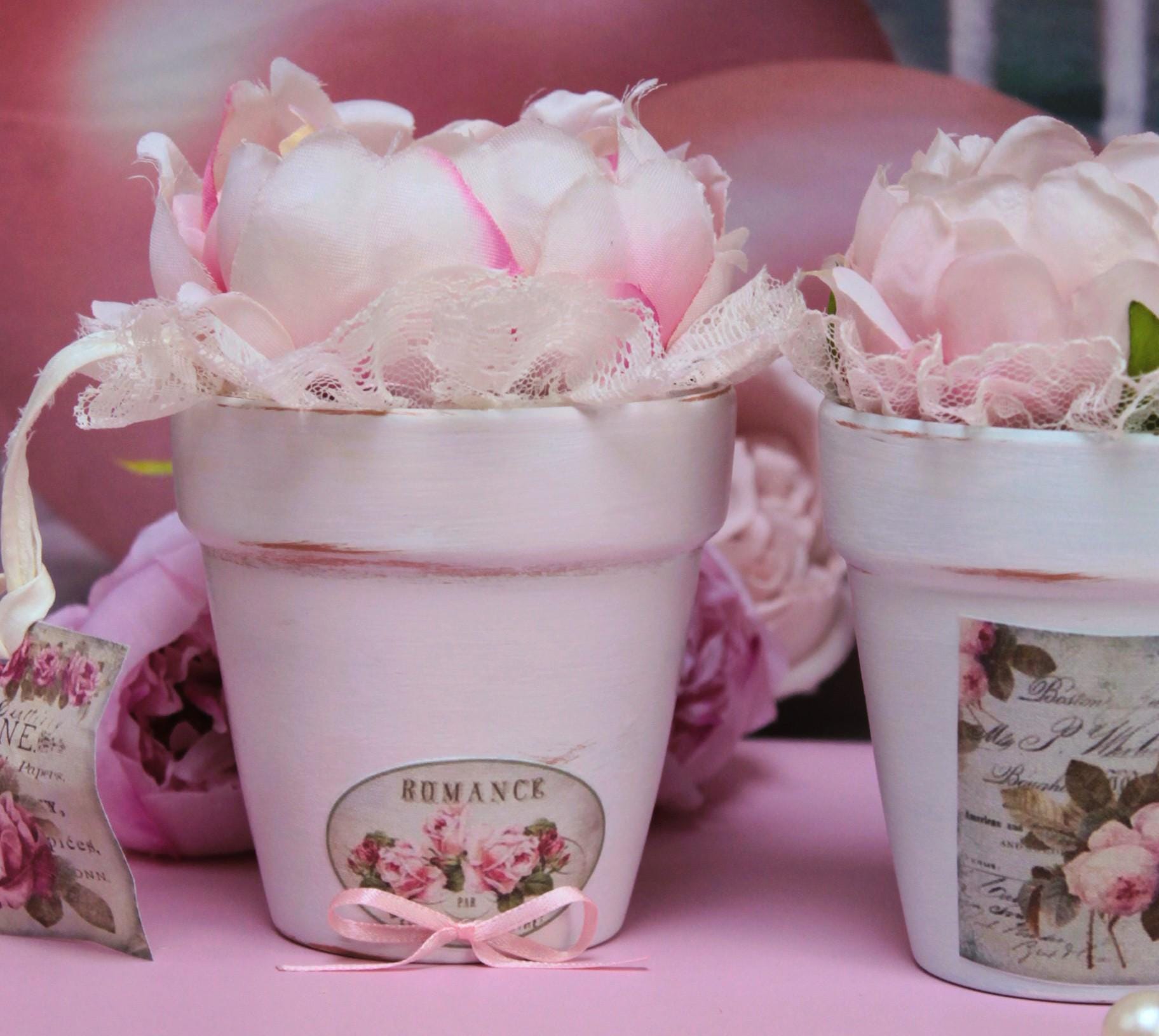 Shabby Chic Hand Painted Small Ceramic Flower Pot French Farmhouse ...