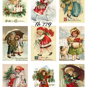 Vintage Christmas Victorian Children 9 - 2 1/4" x 3" (approx.) Images printed on 1 - 8 1/2" x 11" Quilting Fabric Block fb 779