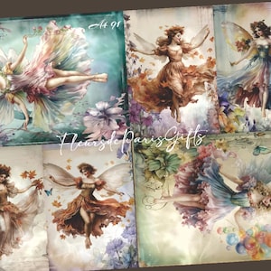 Papier de riz pour découpage, A4 91 Papier de découpage shabby chic vintage, fées des fleurs, image décorative, motifs pour découpage, travaux manuels en papier