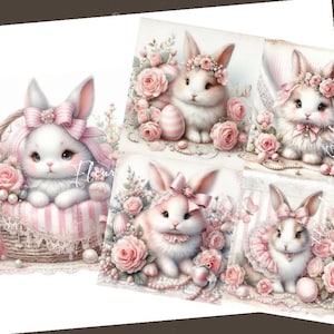 Decoupage Rice Paper Set of 2 - A4 Shabby Chic Vintage Pink Easter Bunnies Decoupage Paper Decorative Image Decoupage Designs Paper Crafts