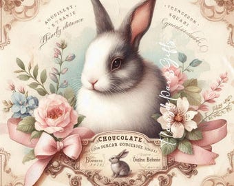 Shabby Chic Vintage Easter Bunny Roses Decoupage Rice Paper A4 Size