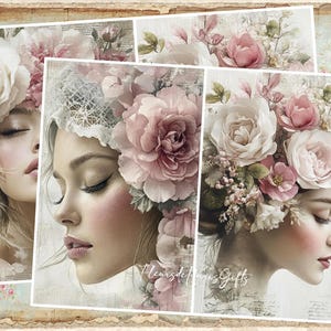 NOUVEAU ! Papier de riz pour découpage, A4 Papier de découpage shabby chic vintage avec fleurs pour femmes, Image décorative, Motifs pour découpages, Créations créatives en papier