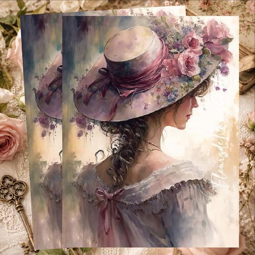 Shabby Chic Victorian Woman with Roses Decoupage Rice Paper A4 Size