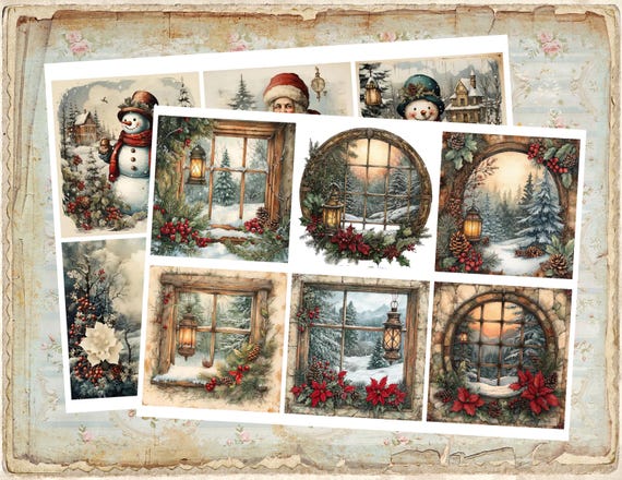 Decoupage Rice Paper Set of 2 - A4 Vintage Christmas Victorian Santa Snowman Decoupage Paper Decorative Image Decoupage Designs Paper Crafts