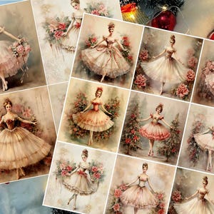 Decoupage Rice Paper, Set of 2 - A4 Shabby Chic Vintage Christmas Ballerina Decoupage Paper Decorative Image Decoupage Designs, Paper Crafts